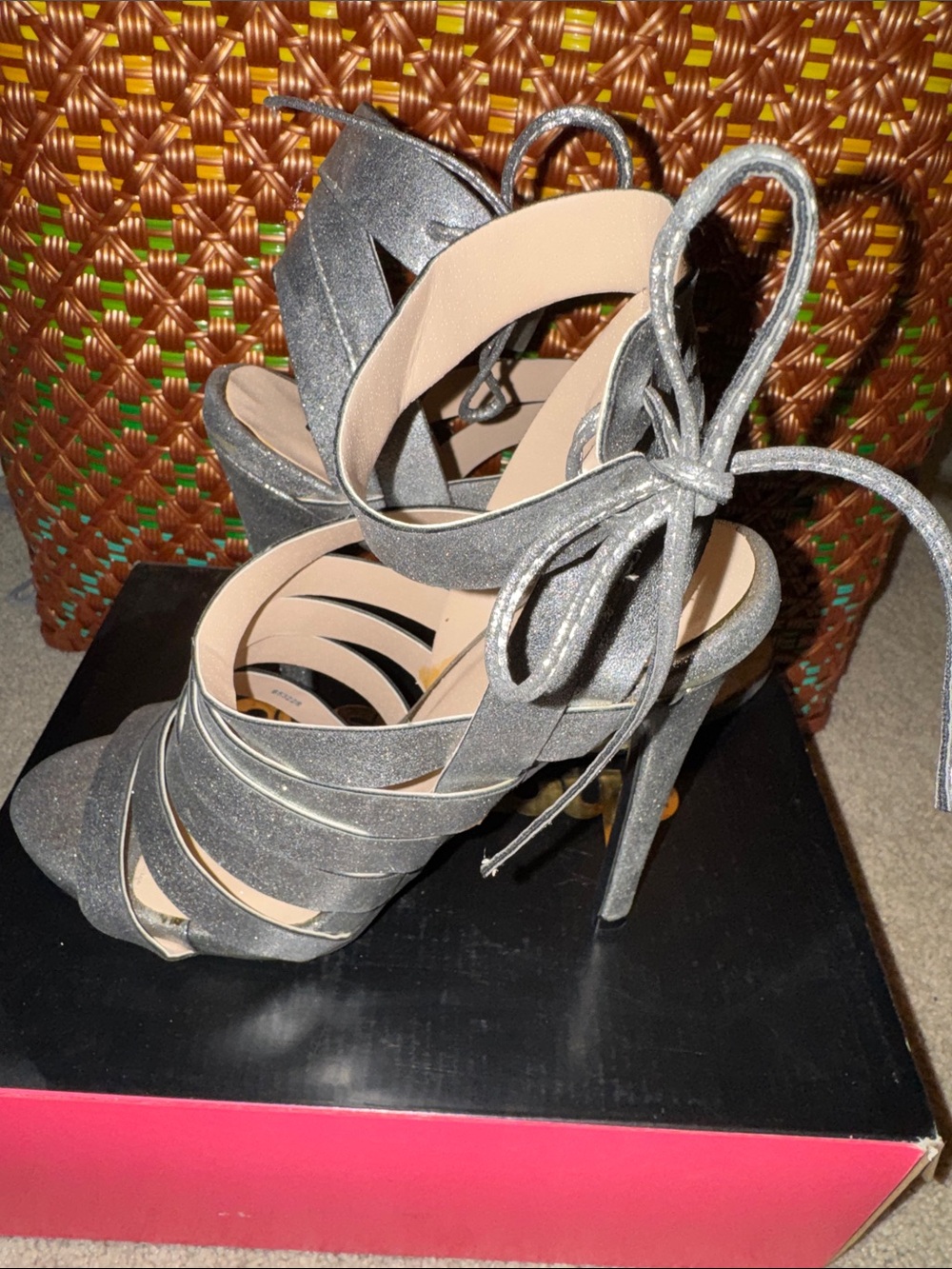 Charlotte Russe Metallic Silver Strappy High Heel Sandals